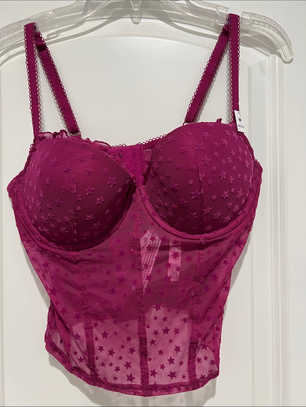 New PINK Victoria's Secret Fuchsia Star Mesh Bustier Top